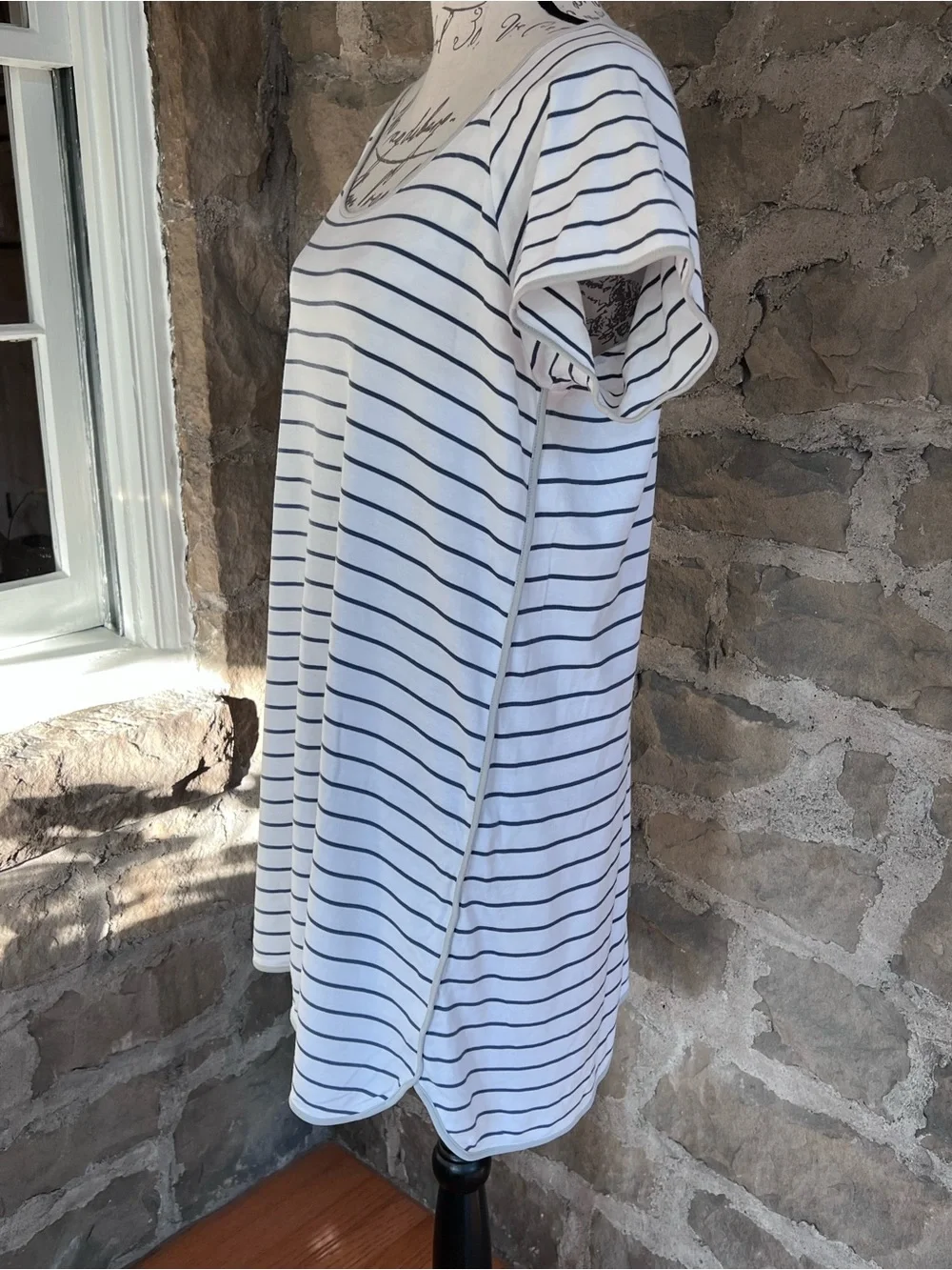 Size M LAKE Pima cotton Blue & White Striped nightgown - Picture 5 of 12